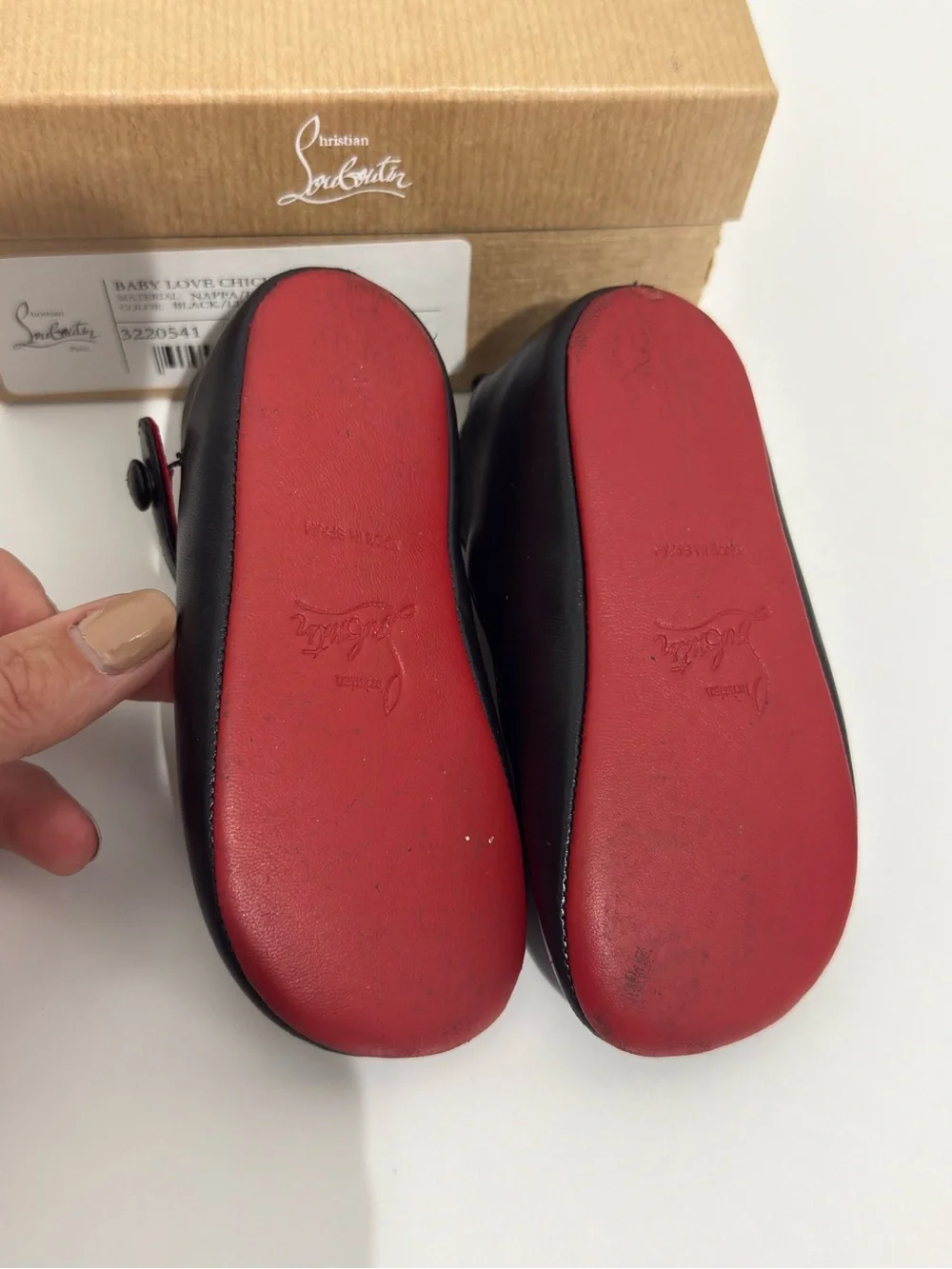 Christian Louboutin Black Leather Mary Jane Kids Shoes with Red Lining